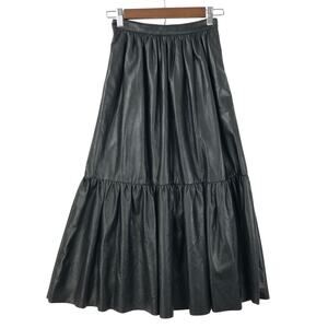 Pinko Skirt Black Asterismo 1 Similpelle Light Women's Midi Side Zip US Size 1